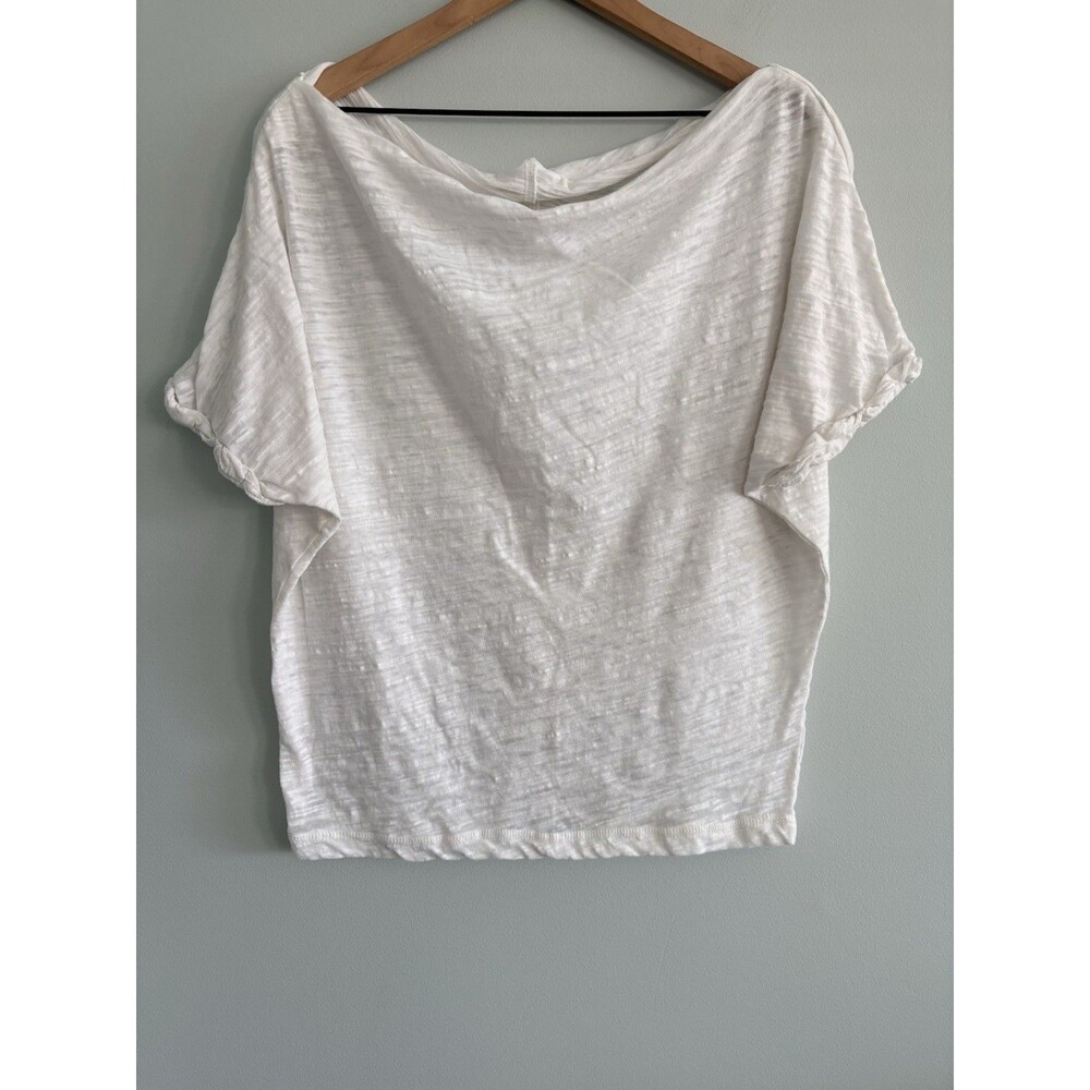 Free People We The Free White Slub Texture Wide Neck Short Sleeve Top Size Large